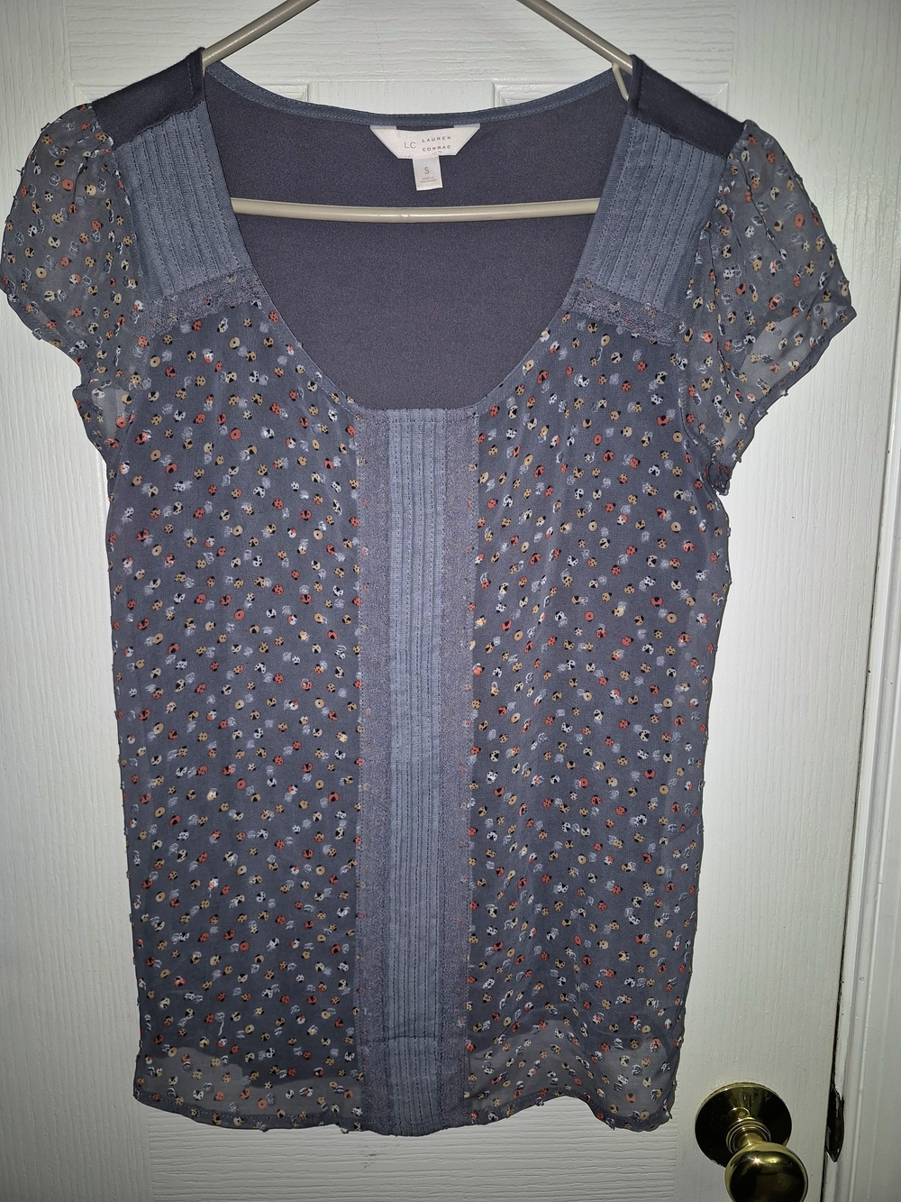LC Lauren Conrad Ladybug Print Short Sleeve Blouse - Size S